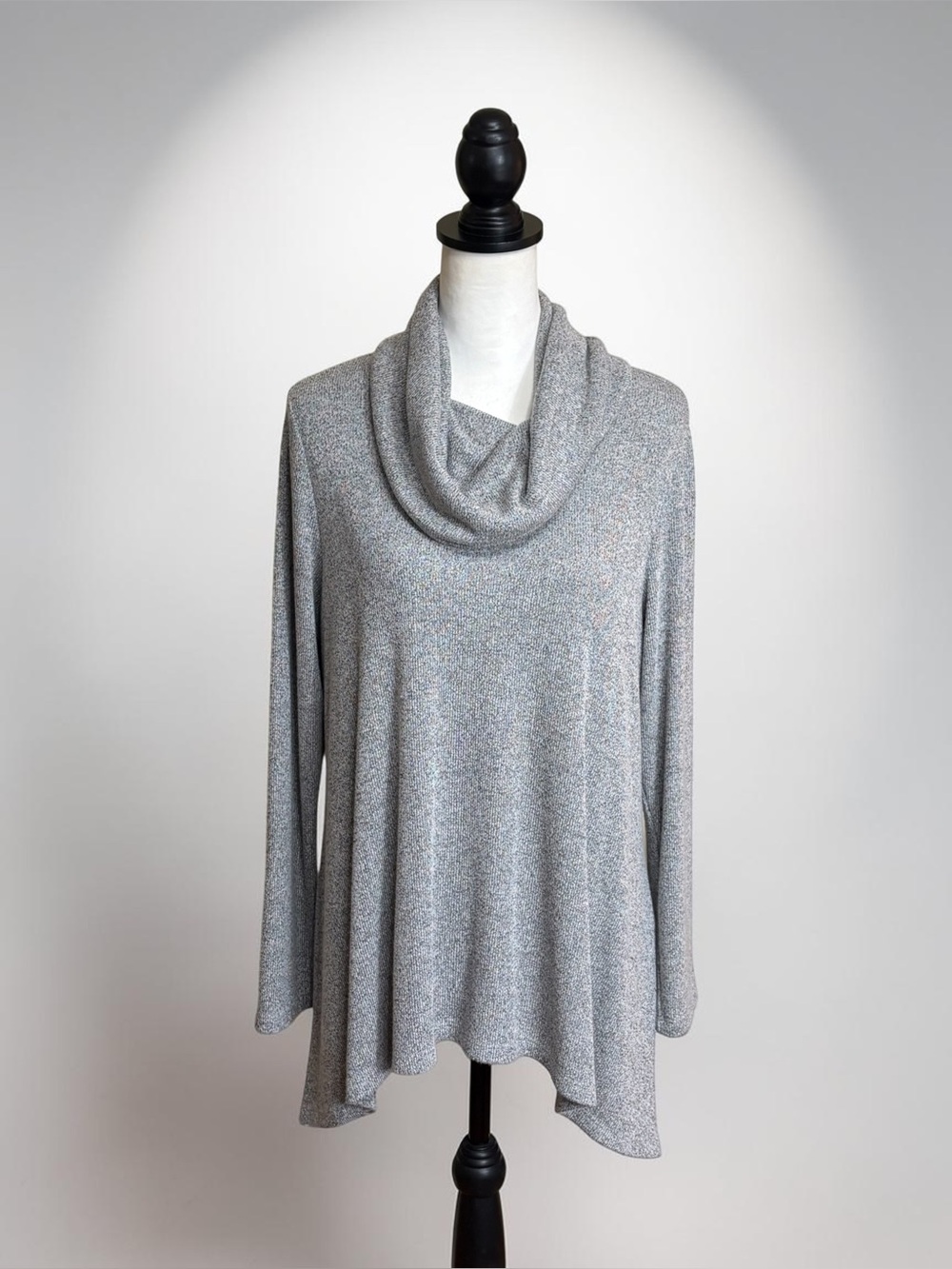 Joseph Ribkoff Gray Cowl Neck Asymmetrical Tunic Top Knit Sweater 14